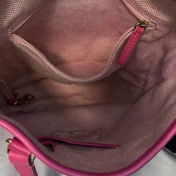 Vintage Dooney Bourke  North South bright pink logo bucket bag leather trim EUC - Picture 12 of 14